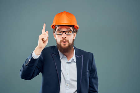 bearded man work in the construction industry Studio hand gestureの写真素材