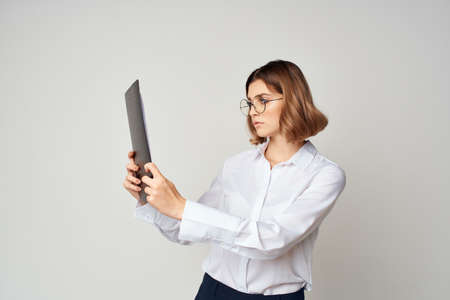 Business woman documents work copy space office official