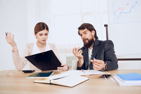 colleagues at work communication in the office work desk professionals emotions