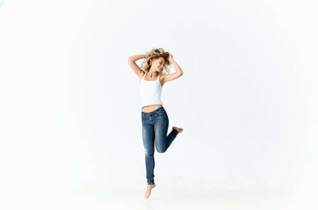 cute blonde lupus dance movement emotions positiveの写真素材