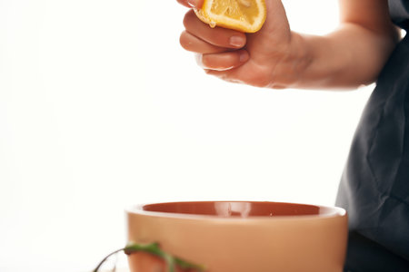 lemon juice salad ingredient kitchen cookingの写真素材