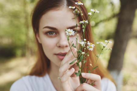 pretty woman holding flowers Lifestyle summer