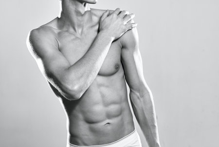 male bodybuilder muscled body white panties workout motivationの写真素材