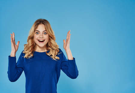 pretty blonde in blue dress emotions cosmetics luxury