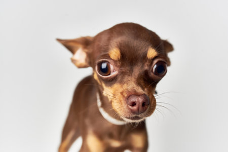 a small dog pet puppy grooming light backgroundの写真素材