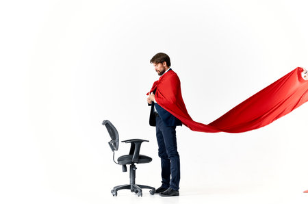 business man in suit red raincoat travel technology professionalの写真素材