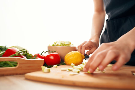cutting vegetables on a cutting board ingredients for salad fresh vegetablesの写真素材