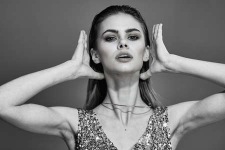 woman in dress black and white photo decoration studio luxuryの写真素材