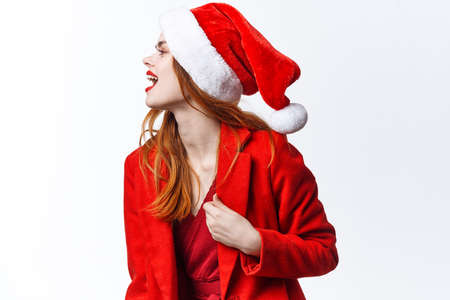 woman wearing santa costume posing decoration modelの写真素材