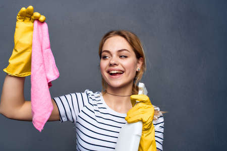 woman cleaning of the apartment provision of servicesの写真素材