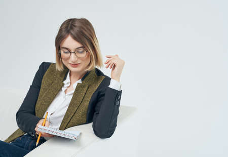 woman with glasses manager office work professional documents