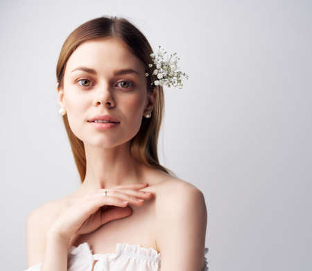 pretty woman charming look glamor isolated backgroundの写真素材