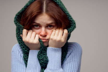 woman health problems temperature isolated backgroundの写真素材