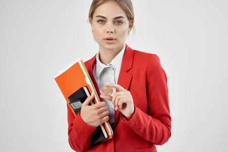 Businesswoman commerce internet finance investment light backgroundの写真素材