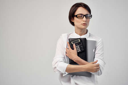 Business woman in shirt self-confidence professionals officeの写真素材