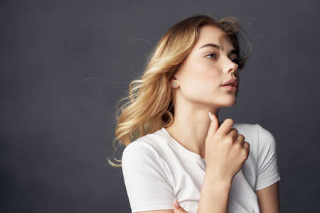 beautiful woman hairstyle fun Studio cropped viewの写真素材