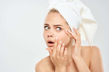 woman bare shoulders dermatology facial skin care hygieneの写真素材