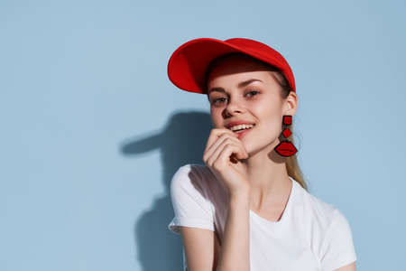 cheerful girl in white t-shirt decoration fashion summer style