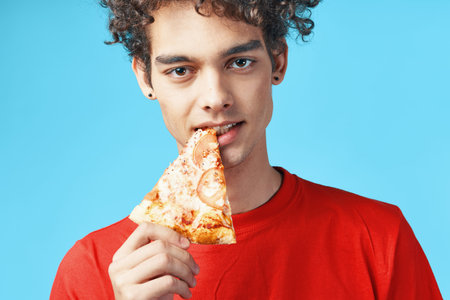 guy with curly hair bird in hands fast food delivery