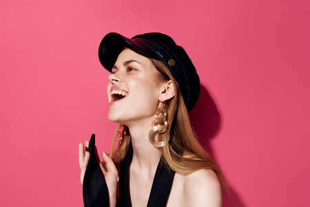 beautiful woman attractive look black headdress decorationsの写真素材