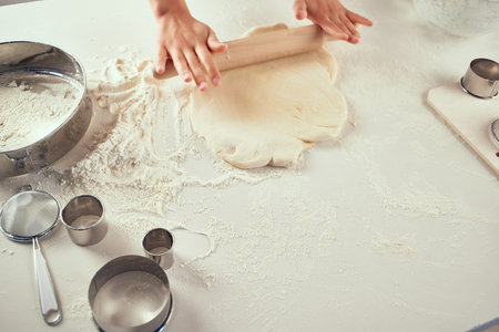 flour dough pastry homework cookingの写真素材