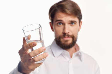 man in white shirt health care Pure water isolated backgroundの写真素材