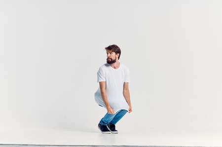 bearded man movement positive full lengthの写真素材