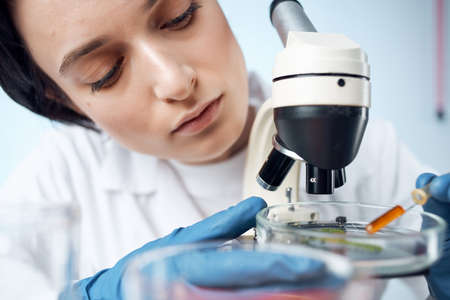 female lab technicians microscope research professional medicine scienceの写真素材