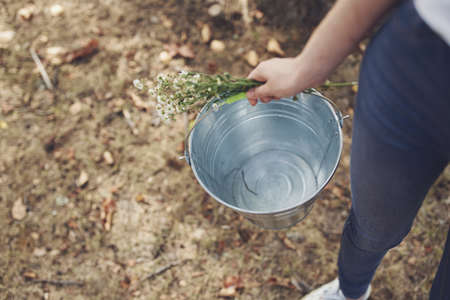 iron bucket countryside nature lifestyleの写真素材