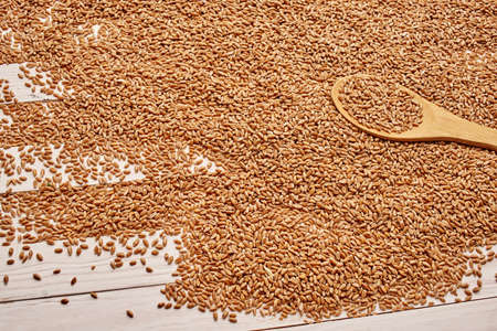 wooden table kitchen products close-upの写真素材