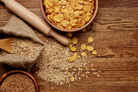 wooden tableware breakfast Ingredients kitchen close-upの写真素材