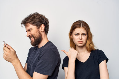 family hug communication friendship posing light background