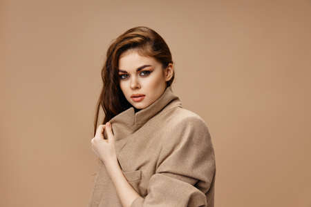 stylish woman model coat cropped view Copy Space