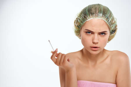 beautiful woman bare shoulders acne treatment Studio close-up