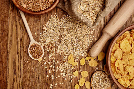 wooden kitchen items food muesli natural ingredients