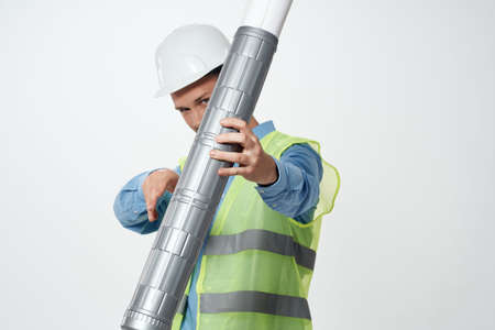 man reflective vest blueprints builder Working profession
