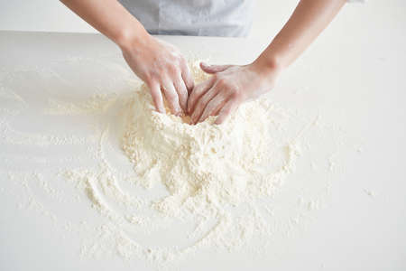 chef working with flour dough making service kitchen professional