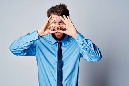 business man with cryptocurrency bitcoin investment financeの写真素材