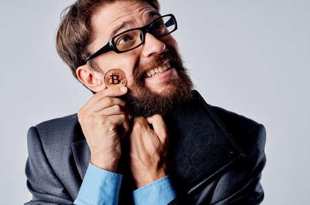 businessmen in a suit investment economy virtual money isolated backgroundの写真素材