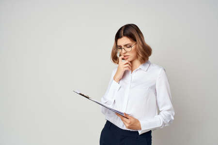 woman manager in suit documents official workの写真素材