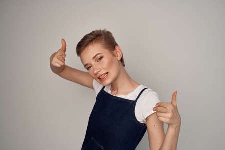 beautiful woman posing Red lips glamor light backgroundの写真素材