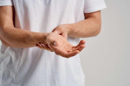 man with arm pain health problems injury medicineの写真素材
