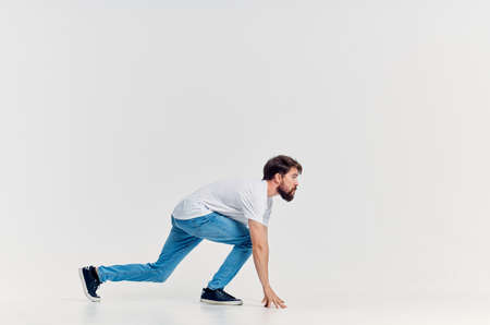 bearded man movement positive full lengthの写真素材