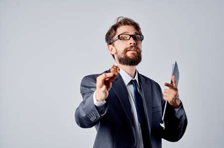 bearded man in a suit investment economy virtual money isolated backgroundの写真素材