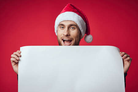 handsome man in New Years clothes advertising copy space studio posingの写真素材