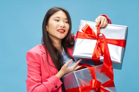 woman asian appearance gifts new year holidayの写真素材