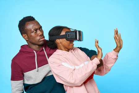 young african couple glasses virtual reality entertainment