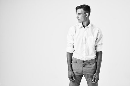 man in white shirt basing isolated background modelの写真素材