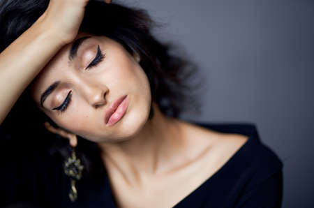 cheerful woman fashionable hairstyle decoration charm makeup