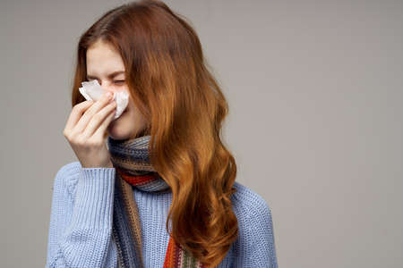 woman health problems temperature isolated backgroundの写真素材